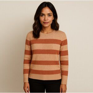 Ann Taylor Sweater Wool Blend Beige Color Block Long Sleeves Pullover Large